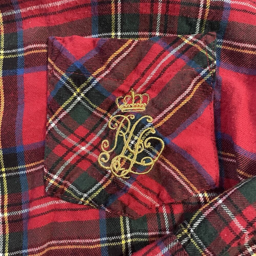 Lauren Ralph Lauren XL Red Plaid Flannel Sleepshirt Long 46" Nightgown Pockets - Picture 3 of 9